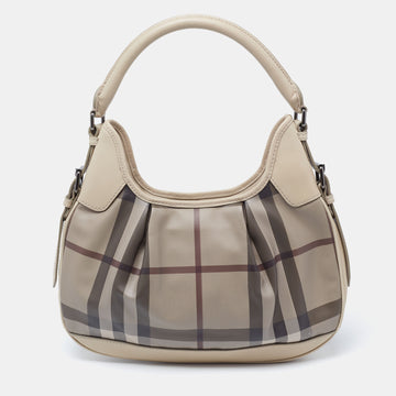 Burberry Grey Smoked Check PVC and Leather Small Brooklyn Hobo