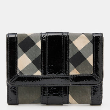 Burberry Black/Grey Beat Check Nylon And Patent Leather Penrose Compact Wallet