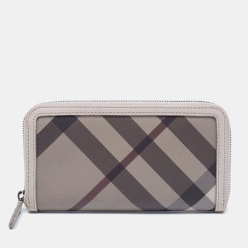 Burberry Grey Smoked Check PVC And Leather Zip Around Wallet