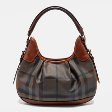 Burberry Brown Smoked Check PVC and Leather Small Brooklyn Hobo