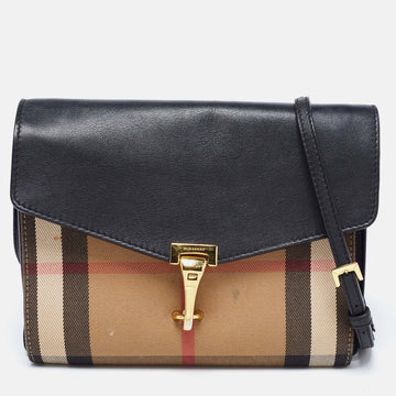 Burberry  Beige/Black House Check Canvas and Leather Macken Crossbody Bag