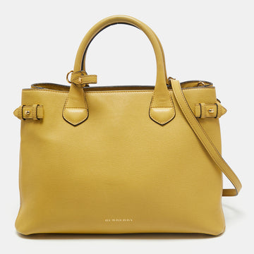 Burberry Yellow Leather And House Check Canvas Medium Banner Tote
