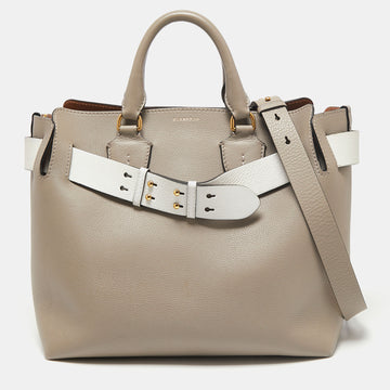 Burberry Grey/White Grained Leather Medium Belt Tote