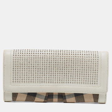 Burberry White House Check Canvas And Studded Leather Continental Wallet