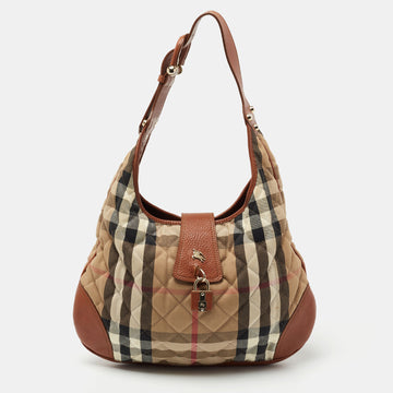 Burberry Tan Quilted House Check Canvas and Leather Brooke Hobo