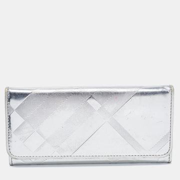 Burberry Silver Patent And Leather Long Bifold  Wallet