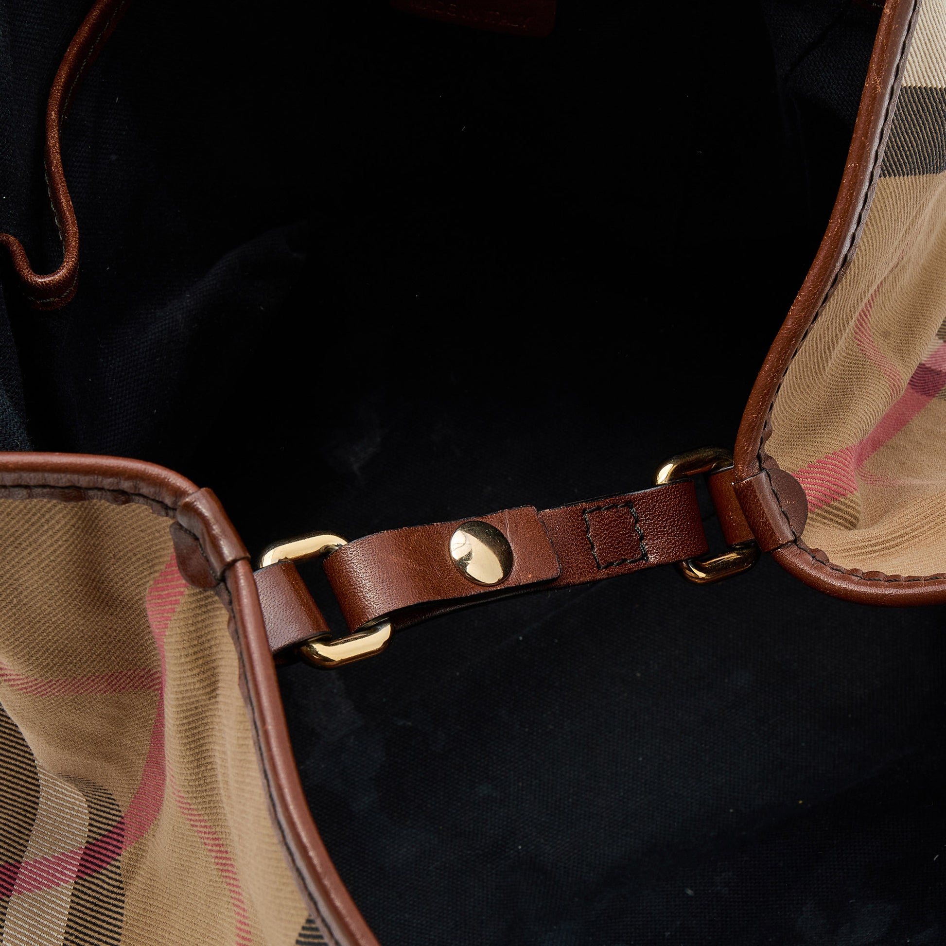 Burberry Brown Leather Buckle Plaid Women's Baguette Shoulder Bag