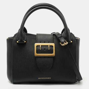 Burberry Black Grained Leather Small Buckle Tote