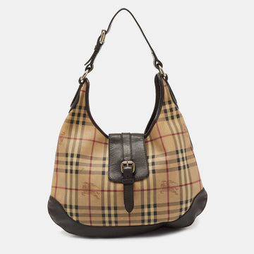 Burberry Beige House Check Canvas and Leather Brooke Hobo