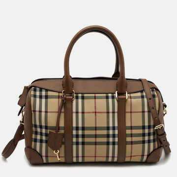Burberry Beige/Tan Horseferry Check Nylon and Leather Medium Alchester Bowling Bag