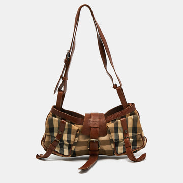 Burberry Prorsum Beige/Brown House Check Canvas and Leather Cinda Shoulder bag