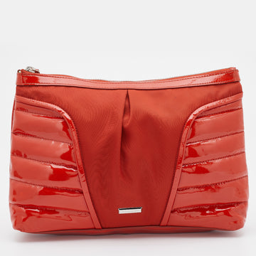 Burberry Orange Nylon and Patent Leather Large Westchester Clutch