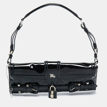 Burberry Black Patent Leather Buckle Studded Shoulder Bag