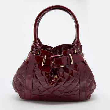 Burberry Red Patent Leather Quilted Prorsum Beaton Tote