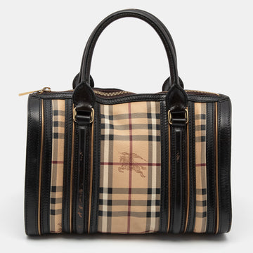 Burberry Brown/Beige Haymarket Check Coated Canvas and Leather Boston Bag