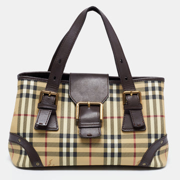 Burberry Beige/Brown Haymarket Check Coated Canvas And Leather Tote