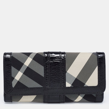 Burberry Black Beat Check Nylon and Patent Leather Penrose Continental Wallet
