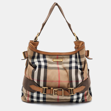 Burberry Beige House Check Canvas and Leather Large Parsons Hobo