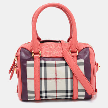 Burberry Prorsum Pink Haymarket Check Coated Canvas and Leather Mini Bee Bag