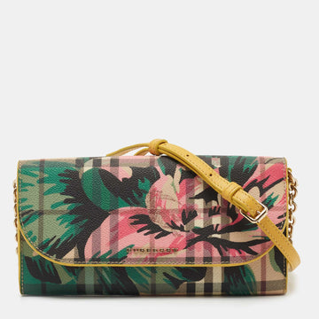 Burberry Multicolor Haymarket Check Floral Coated Canvas and Leather Izzy Wallet on Chain