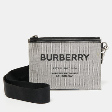 Burberry Black/Grey Canvas Logo Print Slim Crossbody Bag