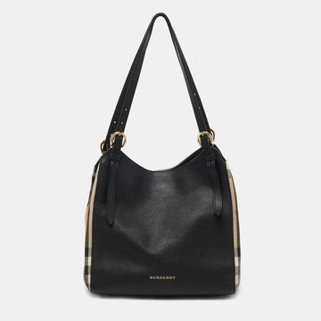 Burberry Black/Beige House Check Canvas and Leather Small Canterbury Tote