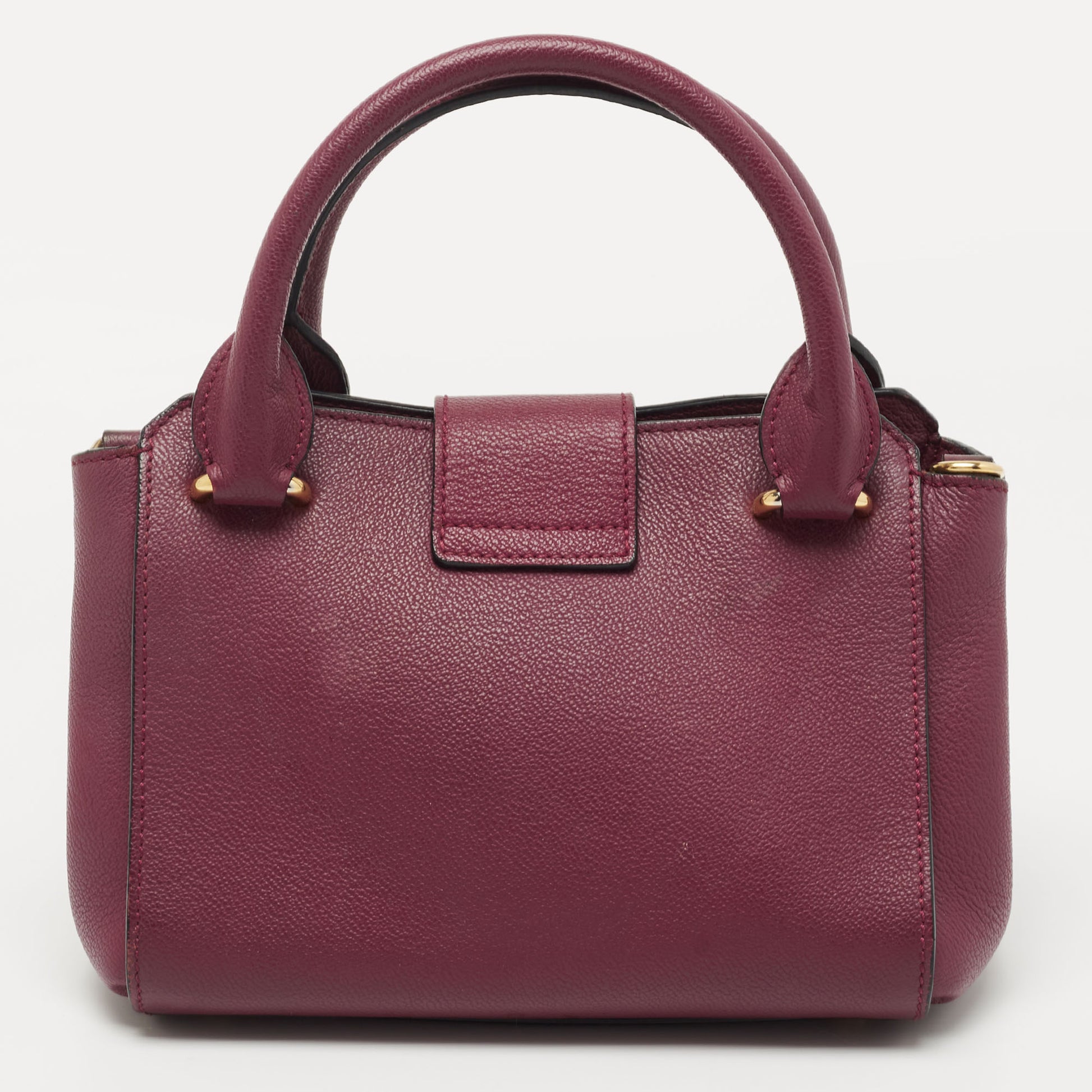 Burberry Burgundy Grainy Leather Small Buckle Tote Burberry