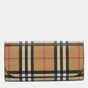 Burberry Beige Icon Stripe Coated Fabric Flap Continental Wallet