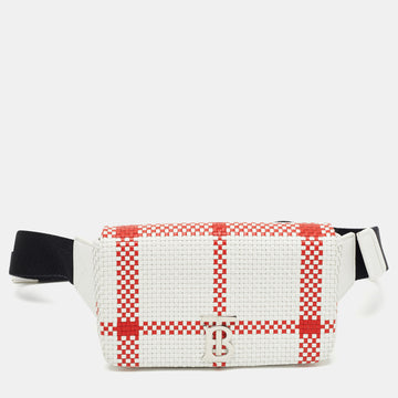 BURBERRY White/Red Woven Leather Lola Bum Bag