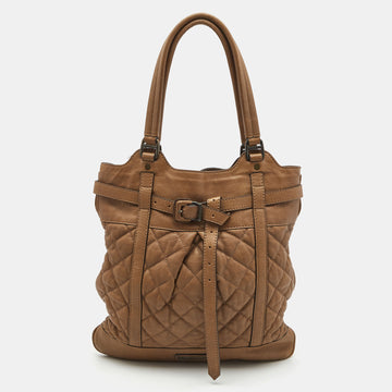 Burberry Brown Quilted Leather Buckle Tote