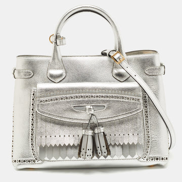 Burberry Silver Leather Brogues Banner Fringe Tote