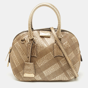 Burberry Gold Heritage Check Embossed Leather Small Orchard Bowler Bag