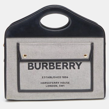 BURBERRY Tri Color Leather and Canvas Medium Pocket Bag