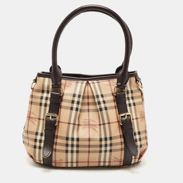 BURBERRY Beige Haymarket Check Coated Canvas and Leather Small Northfield Tote