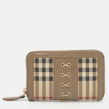 BURBERRY Beige House Check PVC and Leather Ziggy Corset Wallet