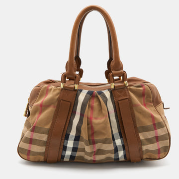 BURBERRY Beige House Check Canvas and Leather Ashbury Knight Bag