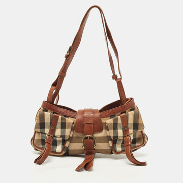 BURBERRY Prorsum Beige/Brown House Check Canvas and Leather Cinda Shoulder bag