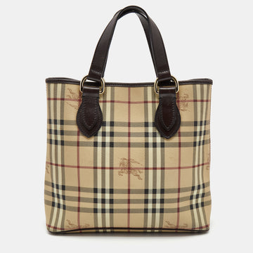 BURBERRY Beige/Brown Haymarket Coated Canvas and Leather Regent Tote