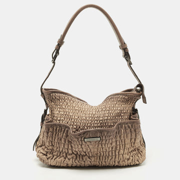BURBERRY Brown Pleated Leather Shoulder Bag
