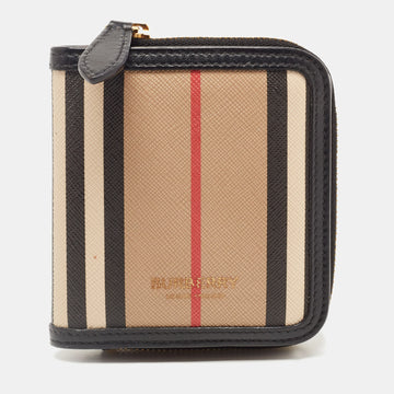 BURBERRY Black/Beige House Check PVC and Leather Allington Compact Wallet