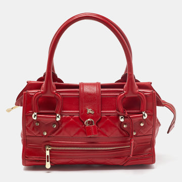 BURBERRY Red Quilted Leather Manor Satchel