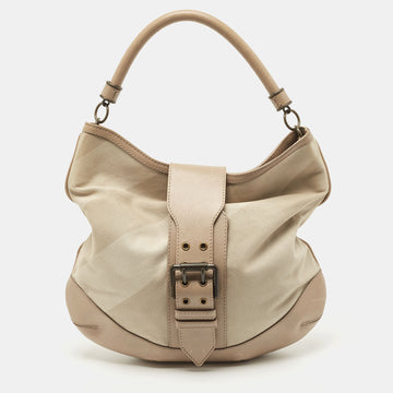 BURBERRY Taupe Supernova Canvas and Leather Buckle Belted Hobo