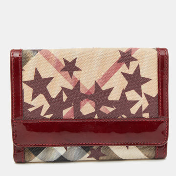 BURBERRY Burgundy Nova Check Stars PVC and Patent Leather Flap French Wallet
