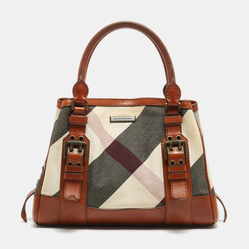 BURBERRY Brown Nova Check Fabric and Leather Tote