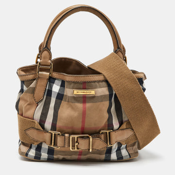 BURBERRY Beige House Check Canvas and Leather Brecon Tote