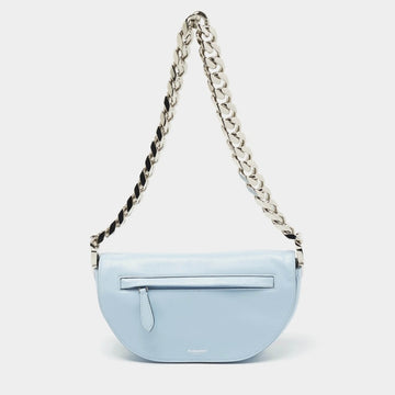 BURBERRY Light Blue Soft Leather Small Olympia Shoulder Bag