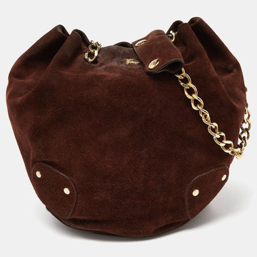 BURBERRY Brown Suede Chain Bucket Bag
