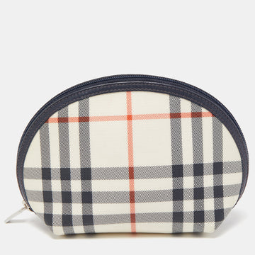 BURBERRY Navy Blue/Beige Housecheck PVC Cosmetic Pouch