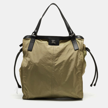 BURBERRY Military Green Nylon and Leather Buckleigh Tote