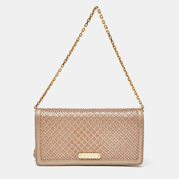 BURBERRY Gold Woven Leather Flap Chain Shoulder Bag